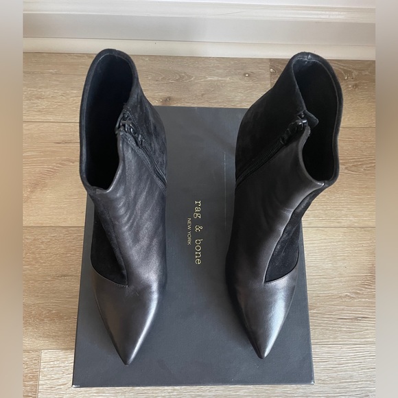 RAG & BONE BEHA BOOTIES BLACK MIX LEATHER SUEDE POINTY HEEL Size 10 - Picture 13 of 15